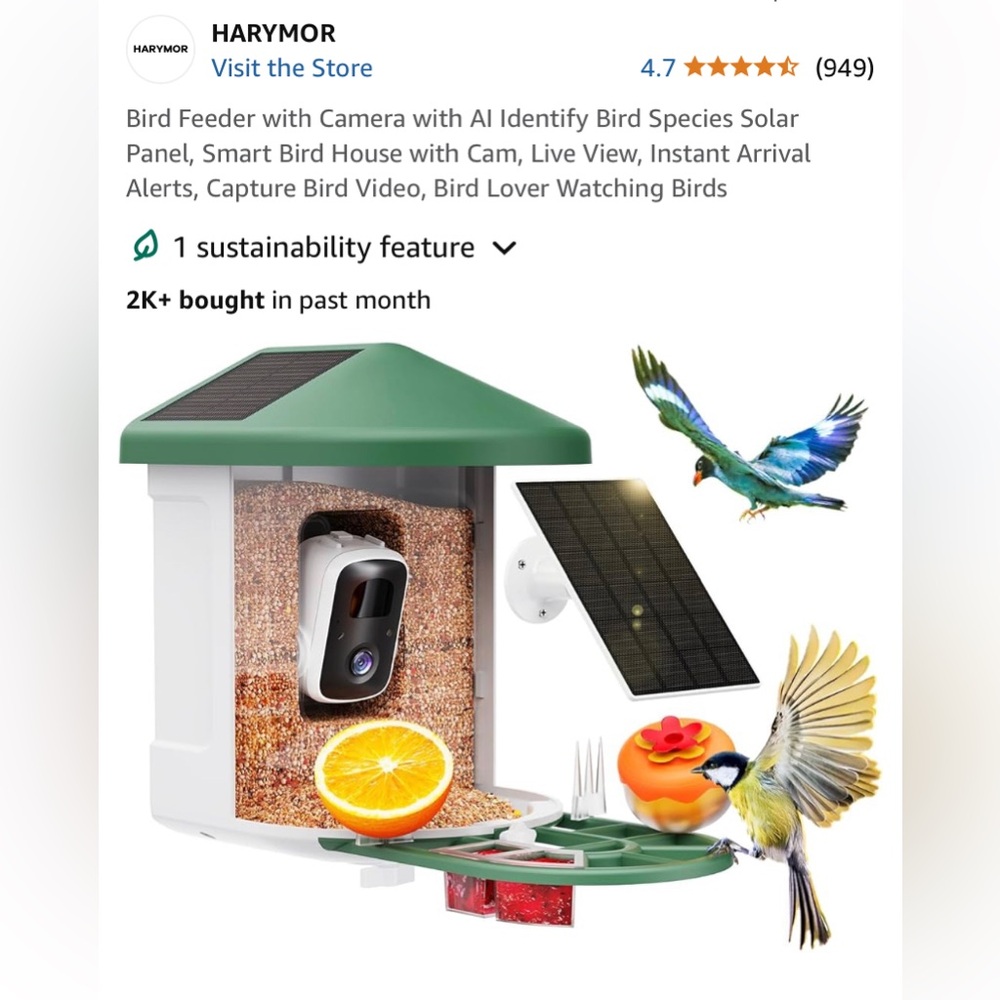 Bird Feeder with Camera with AI Identify Bird Species Solar Panel.